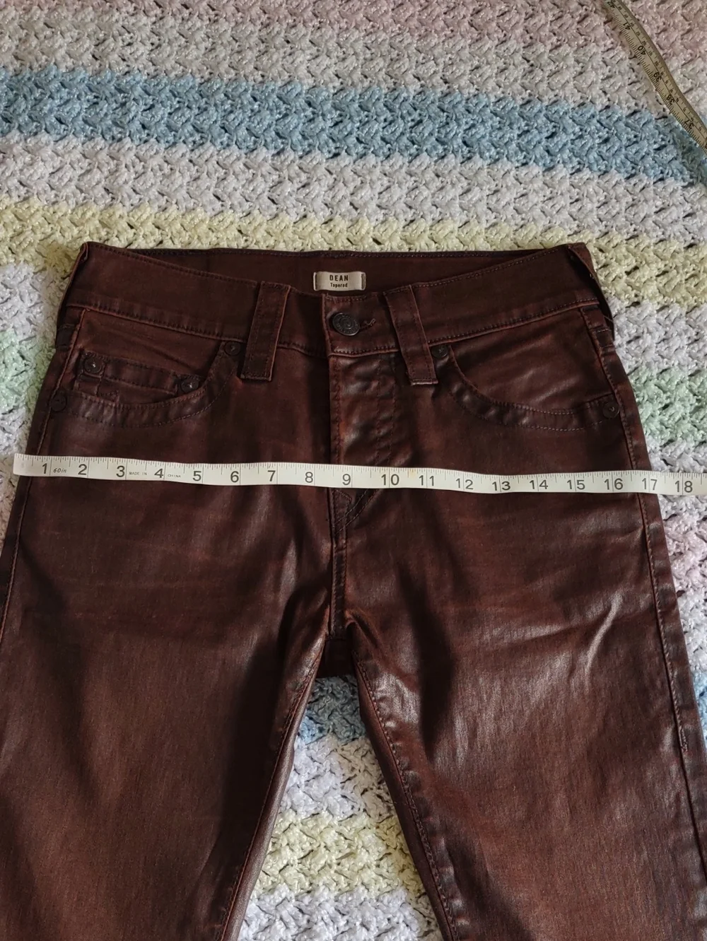 True Religion 28 Dean Tapered Brown Button Fly Coated Jeans
